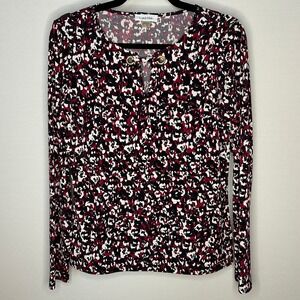 Calvin Klein Abstract Print Long Sleeve Blouse Gold Hardware Womens Small NWOT‎